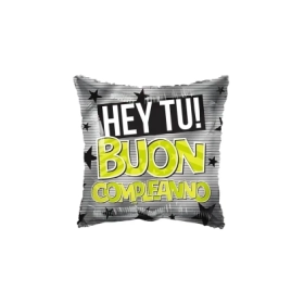 Palloncino quadrato a righe Hey tu! Buon Compleanno standard shape 18"(45cm), 1pz.