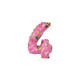 Palloncini numero 4 Rosa Hooray Party mini shape 14" (35cm) in mylar, 5pz.