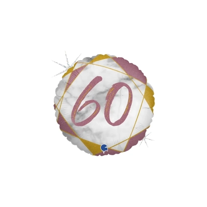 Palloncino numero 60 Marmorizzato Rose Gold standard shape 18" (45cm) in mylar, 1pz.