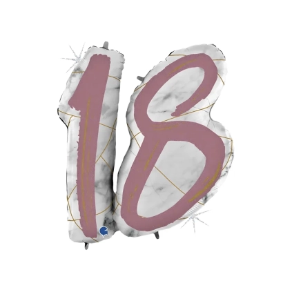 Palloncino numero 18 Marmorizzato Rosa Gold super shape 38" (96cm) in mylar, 1pz.