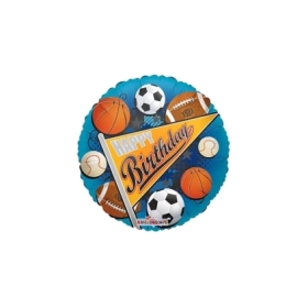 Palloncino a tema Baseball con bandierina Happy Birthday standard shape 18" (45cm) in mylar, 1pz.