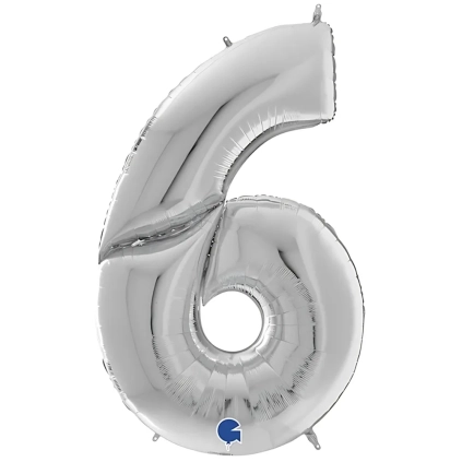 Palloncino numero 6 Argento mega shape 64" (162cm) in mylar, 1pz.