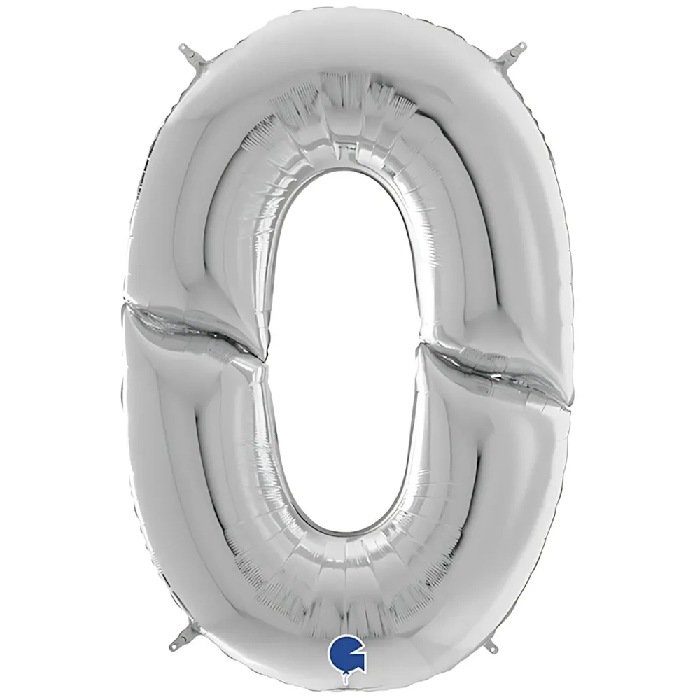 Palloncino numero 0 Argento mega shape 64" (162cm) in mylar, 1pz.