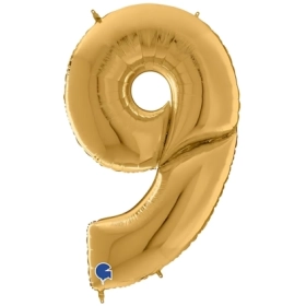 Palloncino numero 9 Oro mega shape 64" (162cm) in mylar, 1pz.