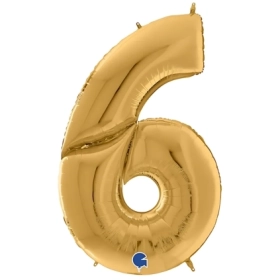 Palloncino numero 6 Oro mega shape 64" (162cm) in mylar, 1pz.