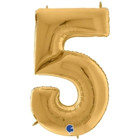 Palloncino numero 5 Oro mega shape 64" (162cm) in mylar, 1pz.