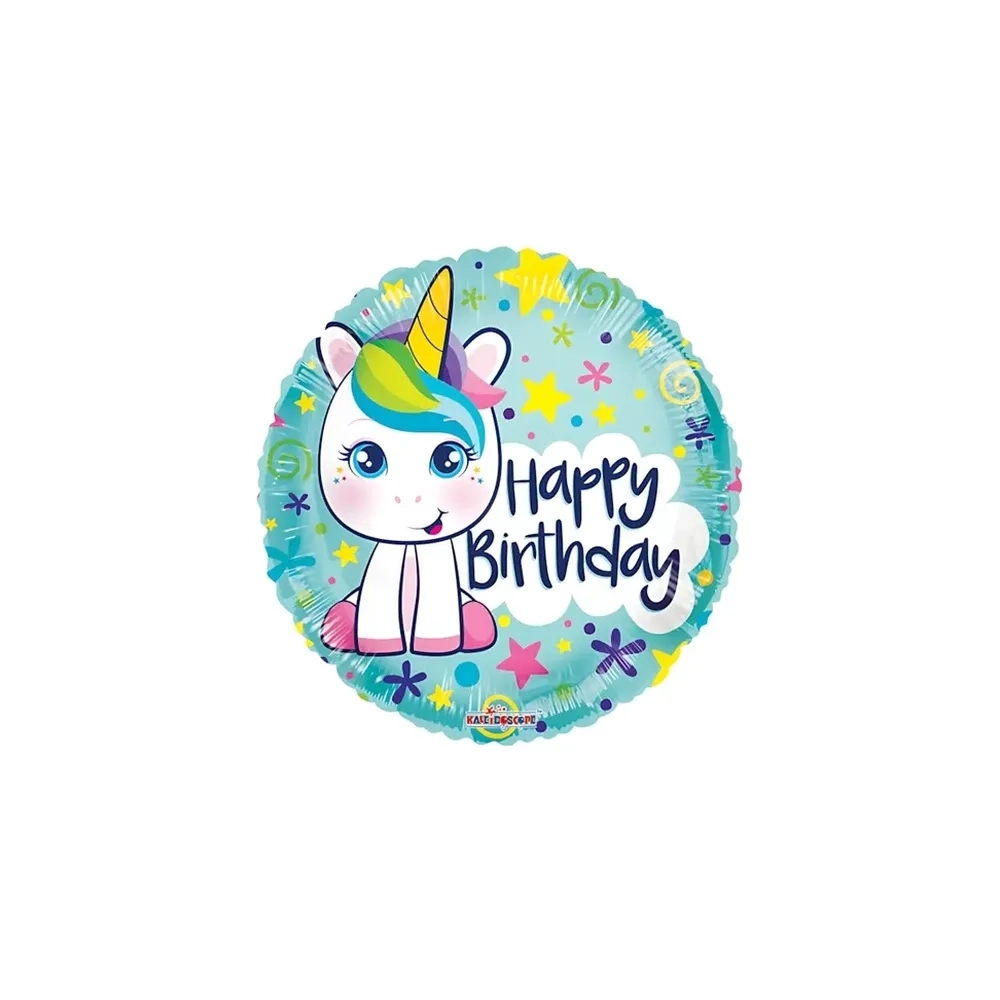 Palloncino Happy Birthday Unicorno standard shape 18" (45cm) in mylar, 1pz.