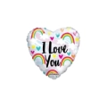 Palloncino a cuore con testo I Love You e Arcobaleno standard shape 18" (45cm) in mylar, 1pz.