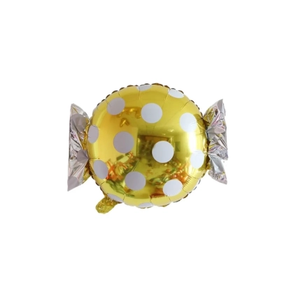 Palloncino Caramella giallo oro a pois Bianco super shape 25" (63cm) in mylar, 1pz.