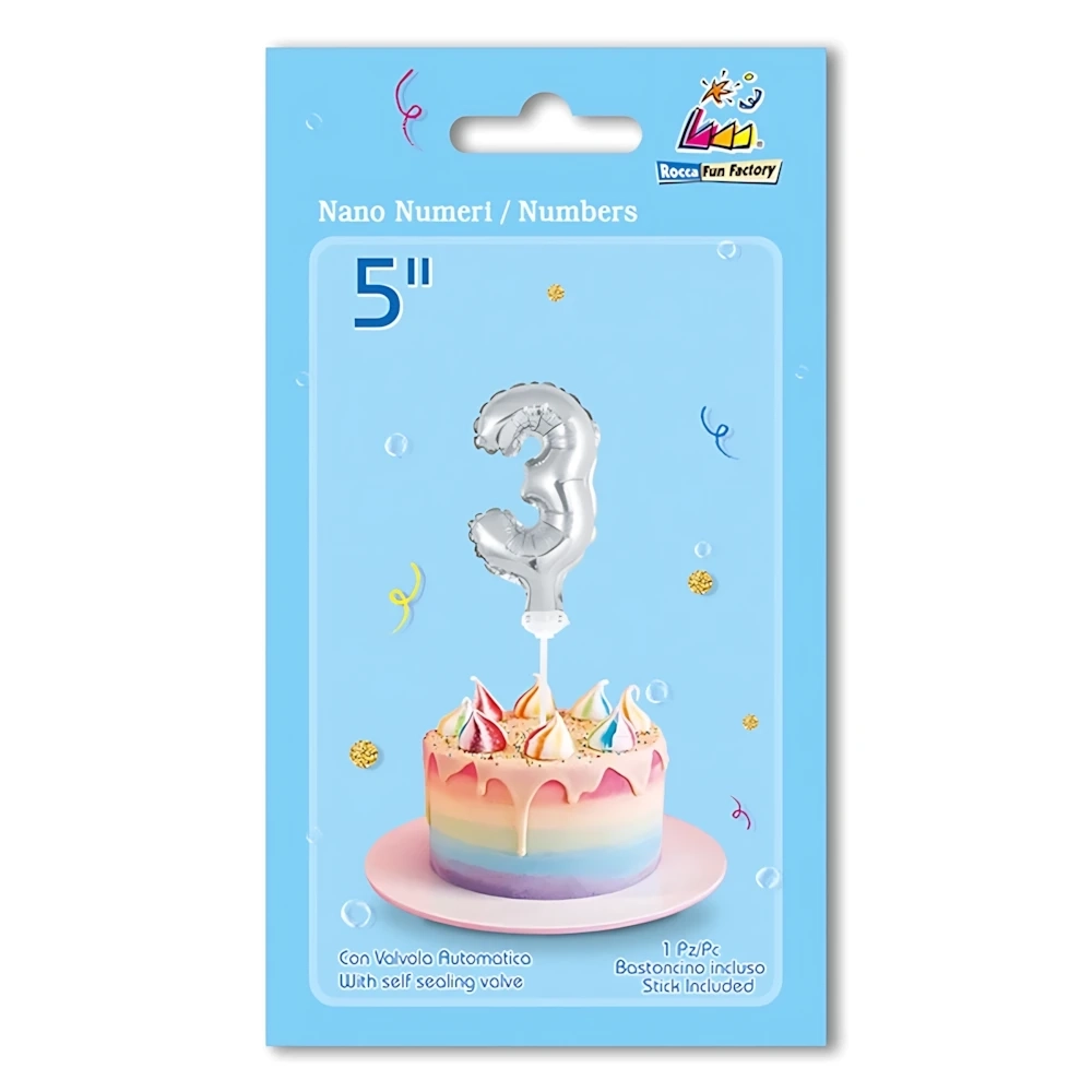 Palloncino numero 3 Argento micro shape 5" (12cm) in mylar, 1pz.