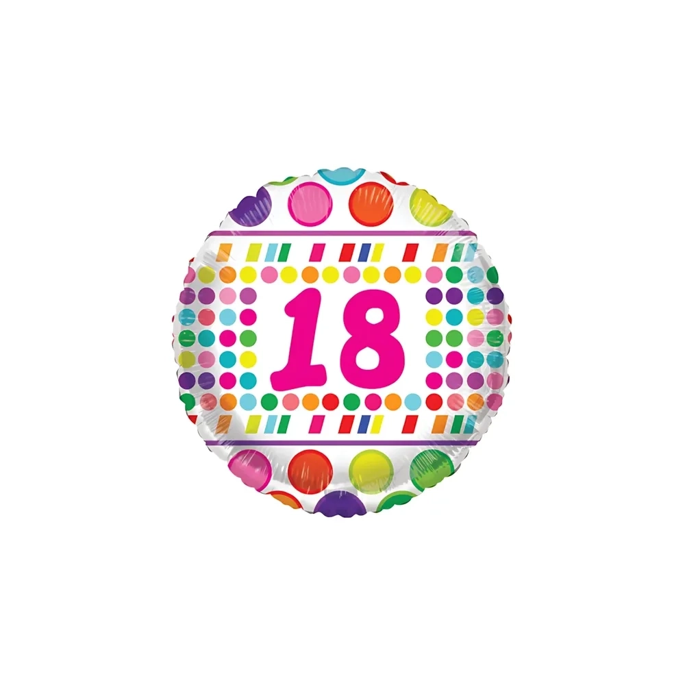 Palloncino numero 18 fucsia con Pois standard shape 18" (45cm) in mylar, 1pz.