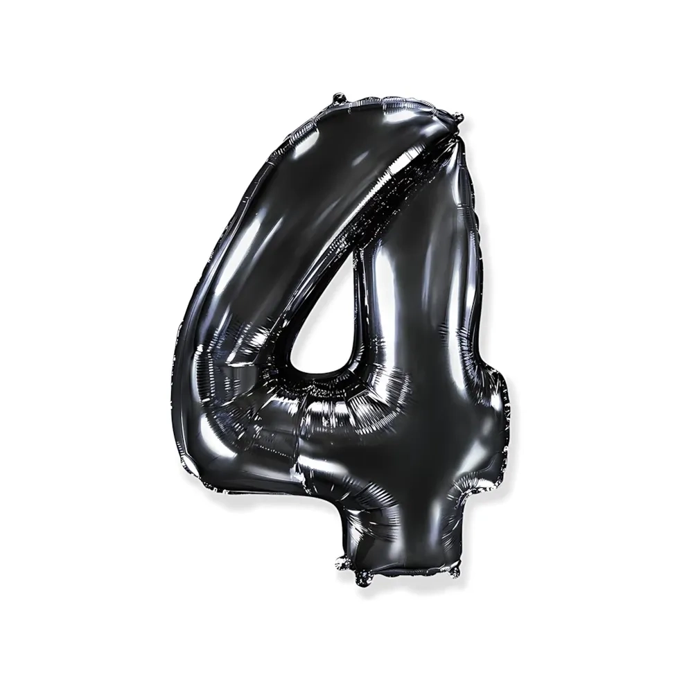 Palloncino numero 4 Nero super shape 40" (101cm) in mylar, 1pz.