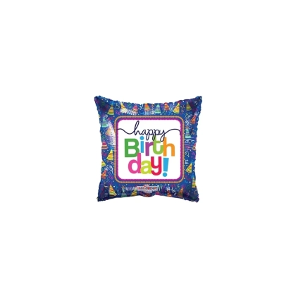 Palloncini quadrato Happy Birthday mini shape 9" (22cm) in mylar, 5pz.