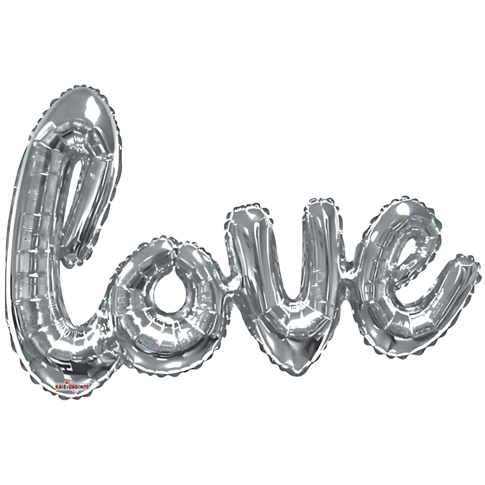 Palloncino scritta Love in Corsivo argento mega shape 84" (213cm) in mylar, 1pz.