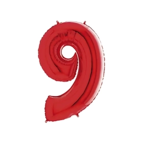 Palloncino numero 9 Rosso super shape 40" (101cm) in mylar, 1pz.