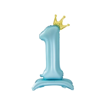 Palloncino numero 1 Celeste Standing con corona dorata super shape 40" (101cm) in mylar, 1pz.