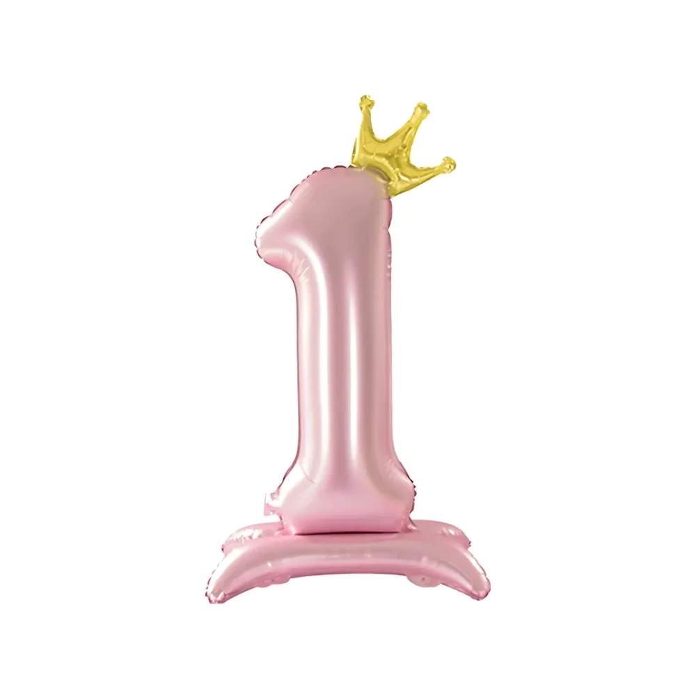 Palloncino numero 1 Rosa Standing con corona dorata super shape 40" (101cm) in mylar, 1pz.