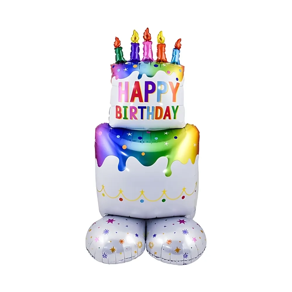 Palloncino Happy Birthday Torta standing mega shape 49" (124cm) in mylar, 1pz.
