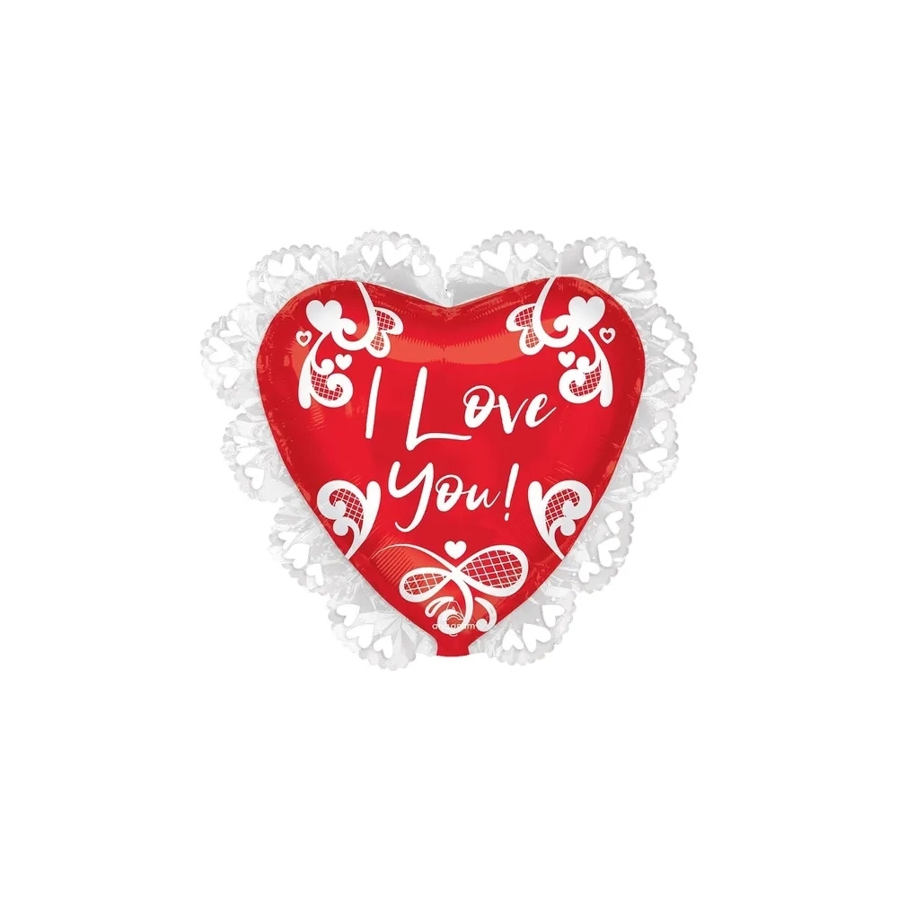 Palloncino cuore I Love You in Pizzo super shape 23" (58cm) in mylar, 1pz.