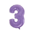 Palloncino numero 3 Satin Velvet lilla super shape 40" (101cm) in mylar, 1pz.