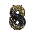 Palloncino numero 8 Nero coriandoli oro super shape 40" (101cm) in mylar, 1pz.