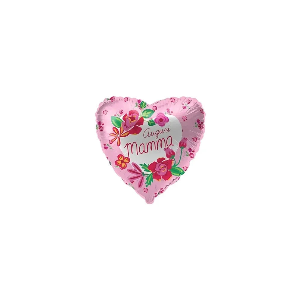 Palloncini Auguri Mamma Bianco cuore mini shape 9" (22cm) in mylar, 5pz.