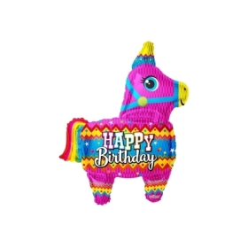 Palloncino Happy Birthday Pignatta Asino super shape 36" (91cm) in mylar, 1pz.