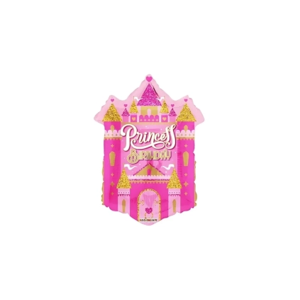 Palloncino Happy Birthday Castello Principesse standard shape 20" (50cm) in mylar, 1pz.