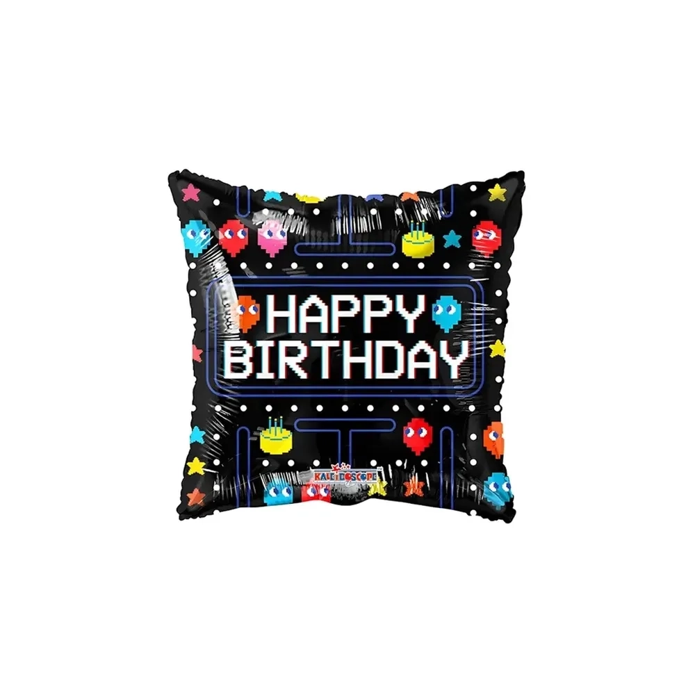 Palloncino Happy Birthday Videogame quadrato standard shape 18" (45cm) in mylar, 1pz.
