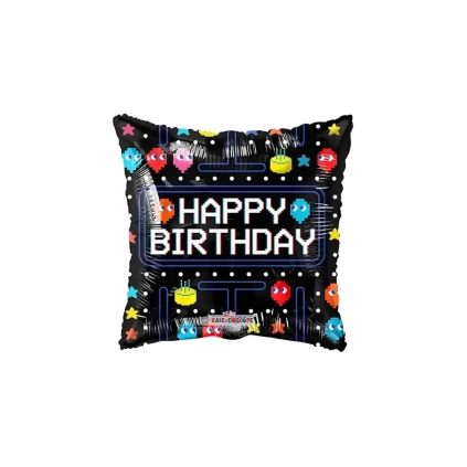 Palloncino Happy Birthday Videogame quadrato standard shape 18" (45cm) in mylar, 1pz.