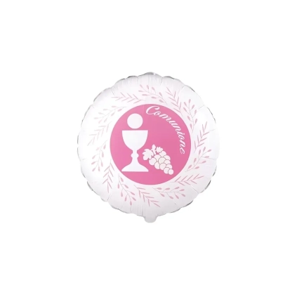 Palloncino Comunione Foglie di Ulivo Rosa tondo standard shape 18" (45cm) in mylar, 1pz.