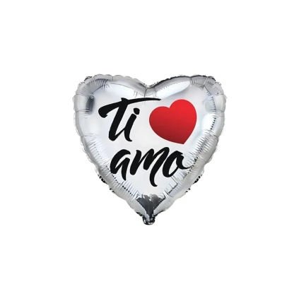 Palloncino Ti Amo Argento cuore standard shape 18" (45cm) in mylar, 1pz.