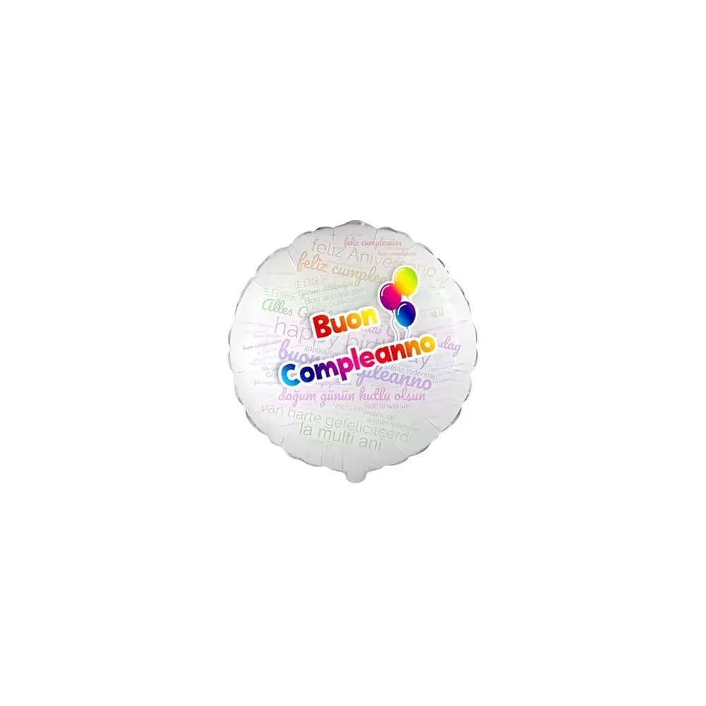 Palloncini Buon Compleanno Multilingue tondo mini shape 9" (22cm) in mylar, 5pz.