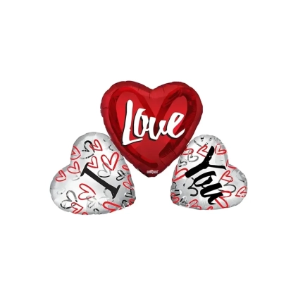 Palloncino I Love You Trio di Cuori super shape 36" (91cm) in mylar, 1pz.