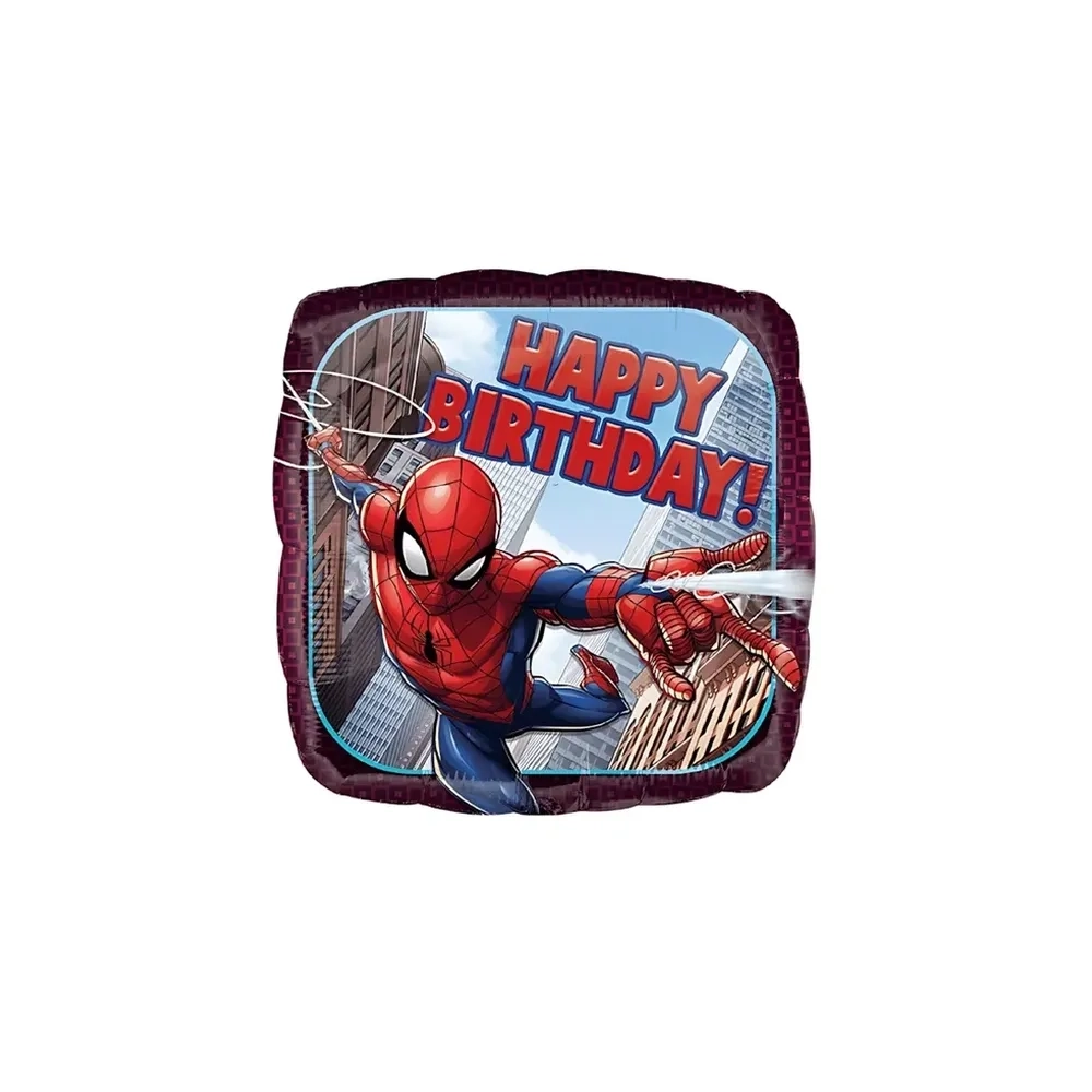 Palloncino Spider Man Happy Birthday standard shape 18" (45cm) in mylar, 1pz.