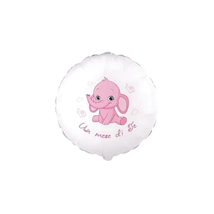 Palloncino Un Mese di Te Elefantino Rosa standard shape 18" (45cm) in mylar, 1pz.