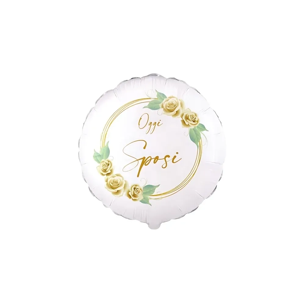Palloncino Oggi Sposi Rose Bianche tondo standard shape 18" (45cm) in mylar, 1pz.