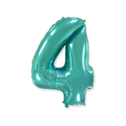 Palloncino numero 4 Verde Menta super shape 40" (101cm) in mylar, 1pz.