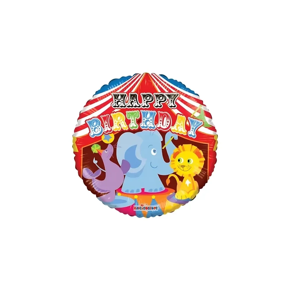Palloncino Happy Birthday Circus standard shape 18" (45cm) in mylar, 1pz.
