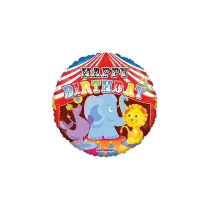 Palloncino Happy Birthday Circus standard shape 18" (45cm) in mylar, 1pz.
