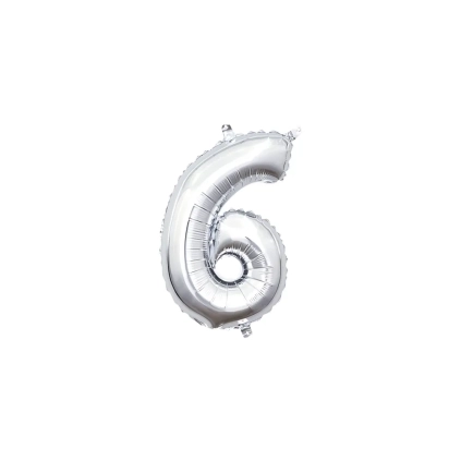 Palloncino numero 6 Argento mini shape 14" (35cm) in mylar, 1pz.