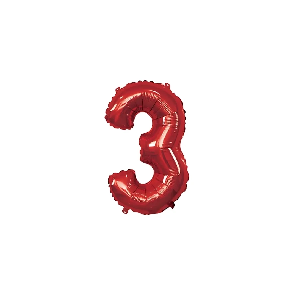Palloncino numero 3 Rosso mini shape 14" (35cm) in mylar, 1pz.