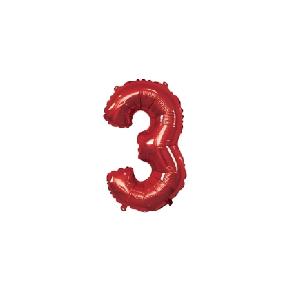 Palloncino numero 3 Rosso mini shape 14" (35cm) in mylar, 1pz.