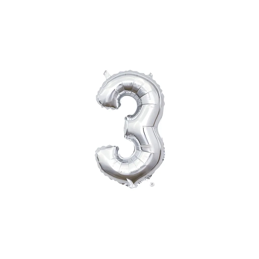 Palloncino numero 3 Argento mini shape 14" (35cm) in mylar, 1pz.