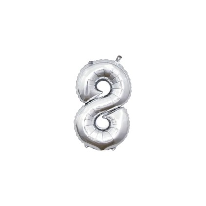Palloncino numero 8 Argento mini shape 14" (35cm) in mylar, 1pz.