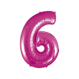 Palloncino numero 6 fucsia super shape 40" (101cm) in mylar, 1pz.
