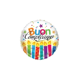 Palloncino Buon Compleanno standard shape 18" (45cm) in mylar, 1pz.