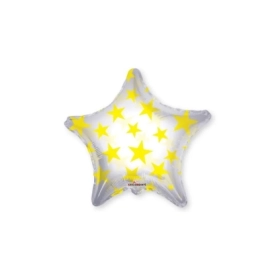 Palloncino Stella con Stelline Gialle Clear View standard shape 22" (55cm) in mylar, 1pz.