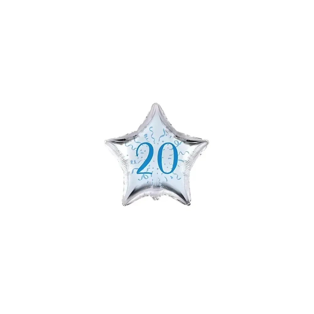 Palloncini stelline con numero 20 blu micro shape 4" (10cm) in mylar, 5pz.