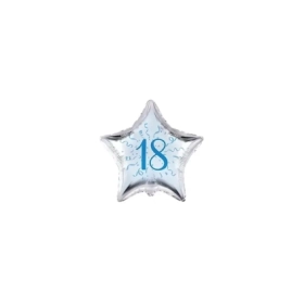 Palloncini stelline con numero 18 blu micro shape 4" (10cm) in mylar, 5pz.